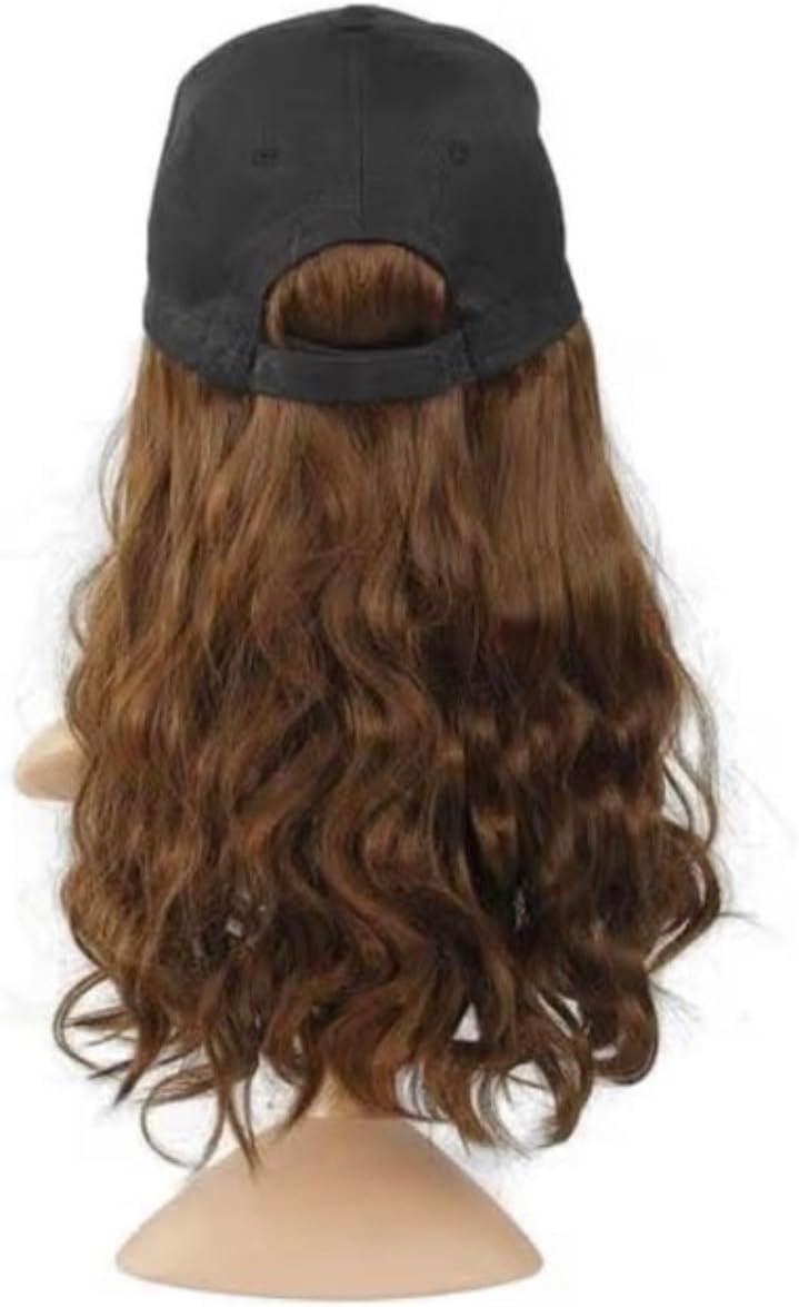 Wig with Black Baseball Cap Long Wavy Brown Hair Fashion Women Accessory - Image 2