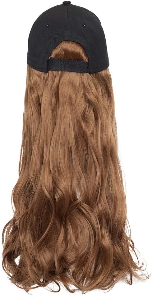 S-noilite Synthetic Long Curly Wavy Baseball Cap with Hair Brown - Image 3