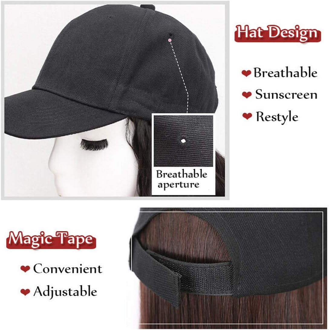 S-noilite Synthetic Long Curly Wavy Baseball Cap with Hair Brown - Image 4